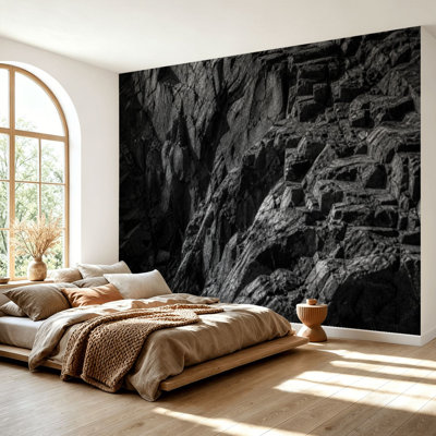 Wall Mural Peel and Stick Wallpaper abstract black rock natural stone stone Self-Adhesive Removable Contact Paper Wall Decor for Living Room Bedroom 69"H x 96"W