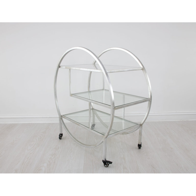 Milo Round Bar Cart, Silver Leaf