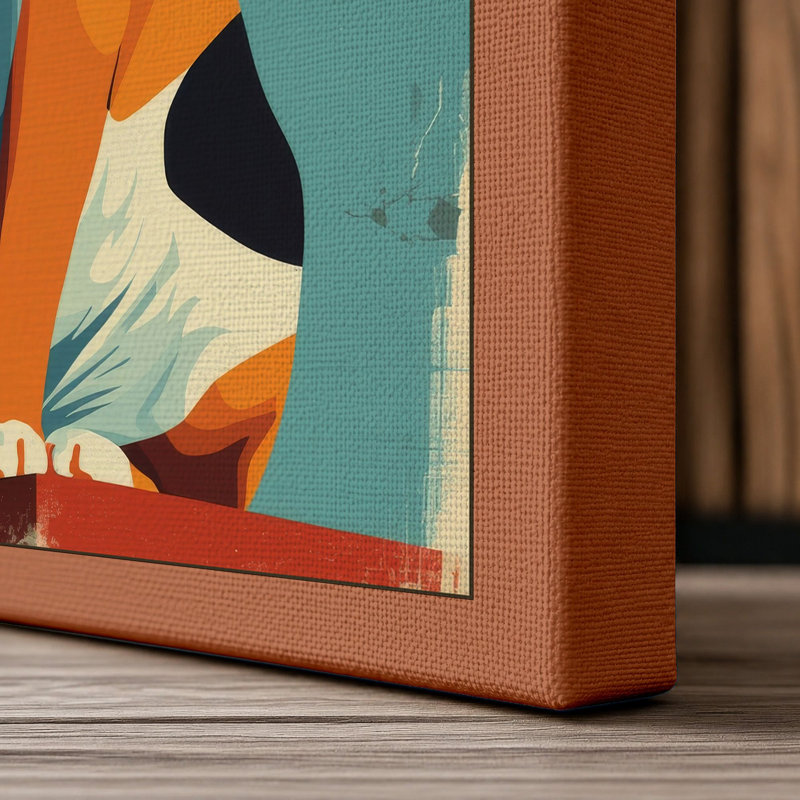 Calico Cat Geometric - Wrapped Canvas, 24x16 - 61.0 x 40.6 cm, Terracotta Border