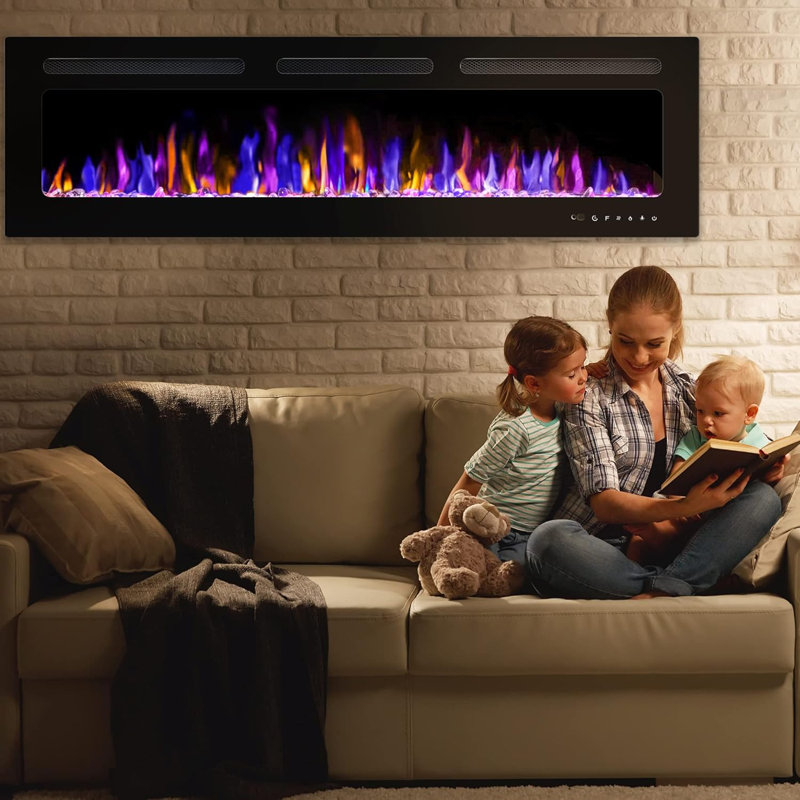 Electric Fireplace, 50 inch Wide Recessed/Wall Mounted Electric Fireplace, Remote Control with Timer 12 Adjustable Colour Flame