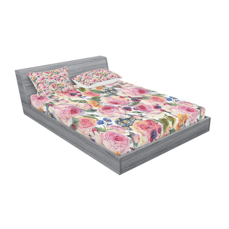 Microfiber Floral Sheet Set, Queen Sheet Set with 2 Pillowcases