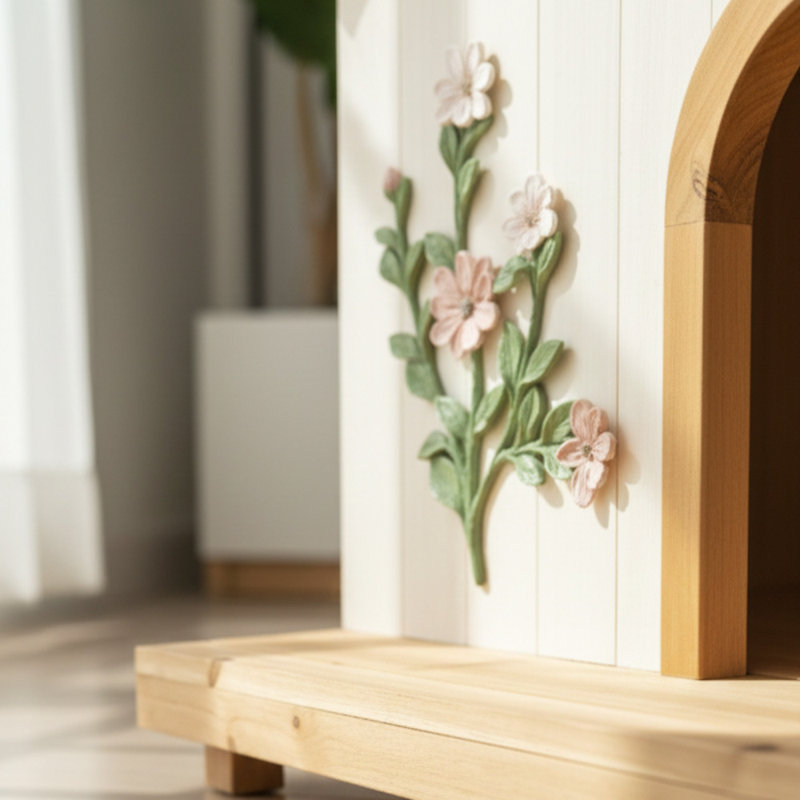 Maison de chat en cèdre avec toit en acrylique pour chats et petits chiens Orla, Blanc et bois