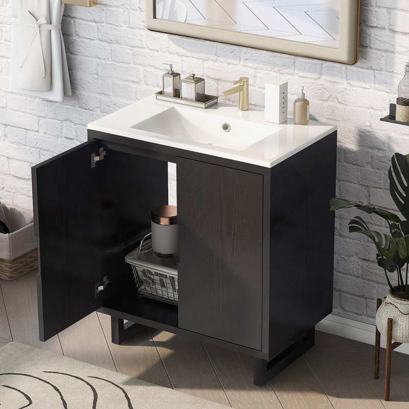 Ensemble de meuble-lavabo avec lavabo, armoire combinée et armoire de rangement pour salle de bain, Noir