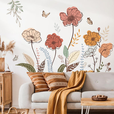Flower Wall Stickers Wildflower Floral Grass Peel And Stick Wall Art Decals For Living Room Bedroom TV Wall