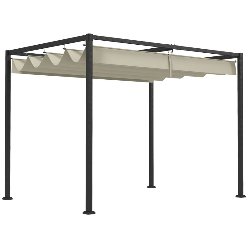 Patio Pergola with Retractable Canopy,, Cream White, 87" H x 83.9" W x 117.3" D