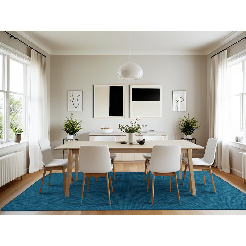 Machine Washable Solid Blue Area Rug, Rectangle 7' x 10'