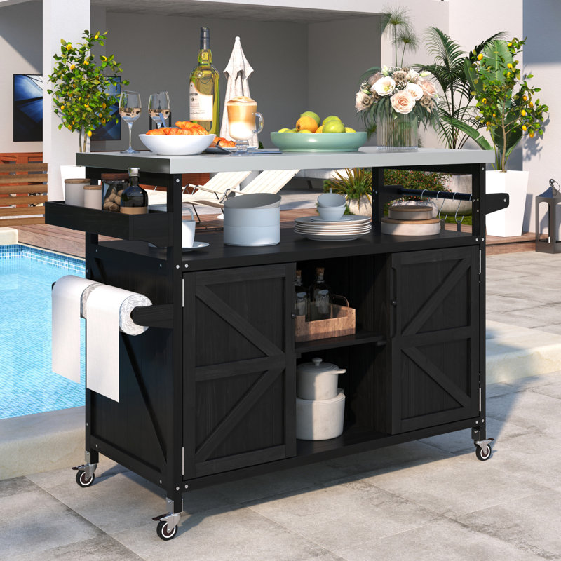 Barbecue Island - Porte-rouleau de papier essuie-tout et tablettes intérieures Rangement extérieur rectangulaire, Noir