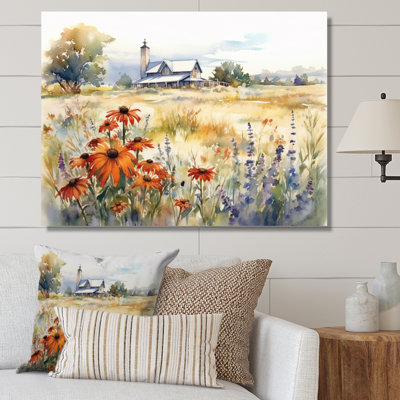 Green White Meadow At The Farm II - Floral Canvas Print Wall Art