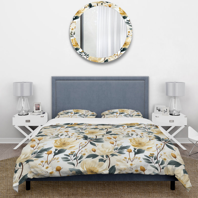 Ensemble de housse de couette en microfibre blanc / jaune Minimalist, Housse de couette pour très grand lit et 2 très