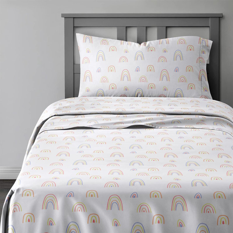 Kids Sheet Set, Soft Microfiber Bedding, Cozy & Breathable, Wrinkle Free Easy Care Bed Sheets, Rainbows