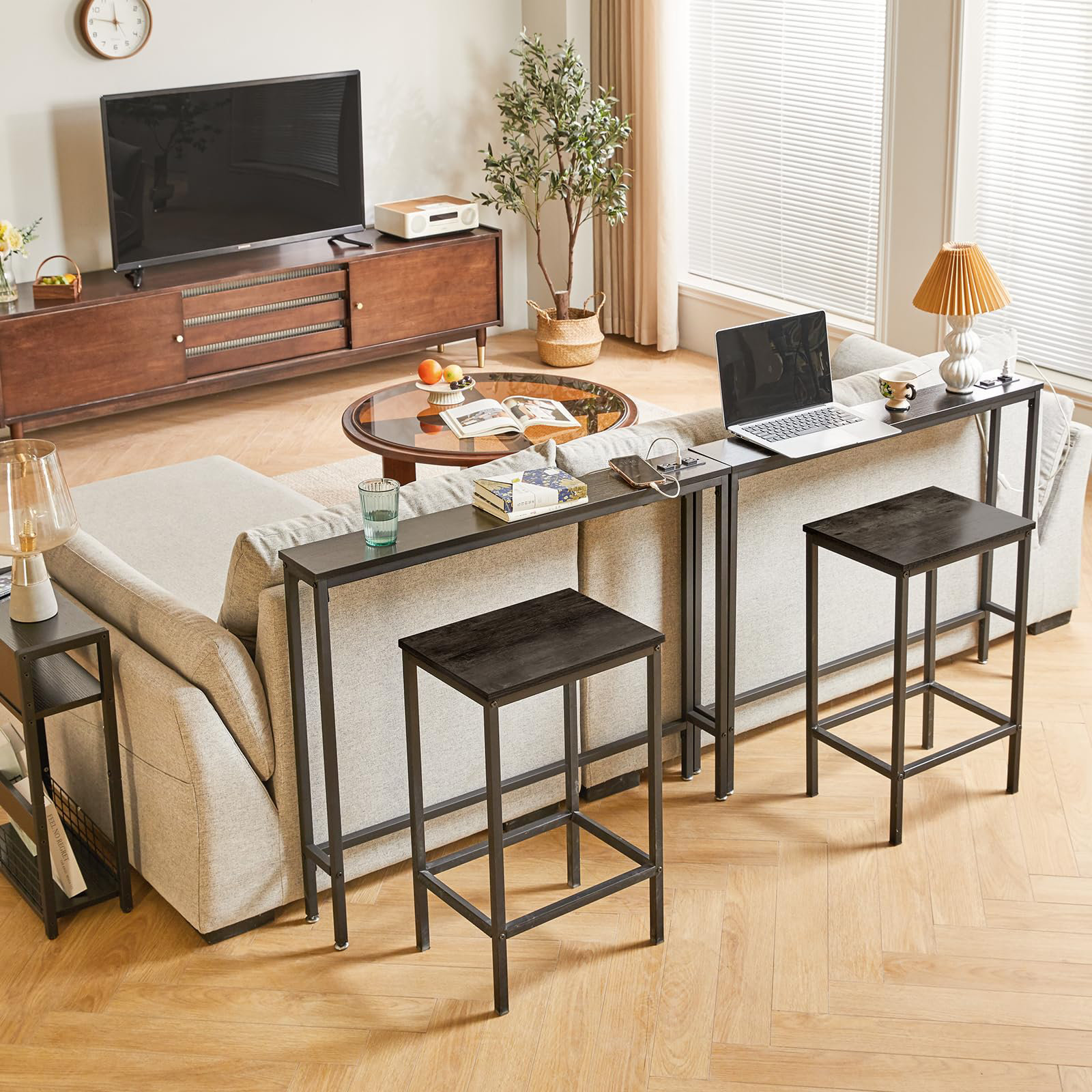 Latitude Run® 2 Pack Console Table Narrow Long Sofa Table with Power ...