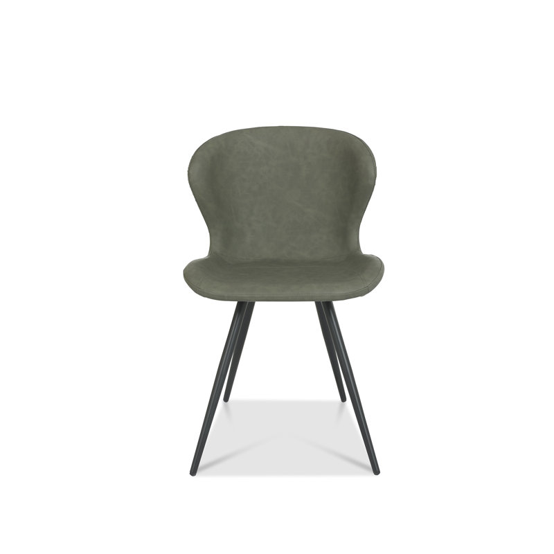 ARLO UPHOLSTERED SCOOP BACK DINING CHAIR - VINTAGE FAUX LEATHER - BLACK SAND POWDER COATED LEGS - (PAIR), Olive