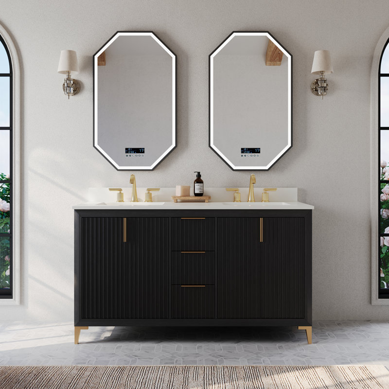 Turlington  Bath Vanity Set With White Quartz Vanity Top And White Undermount Basin, Black Oak, 60"
