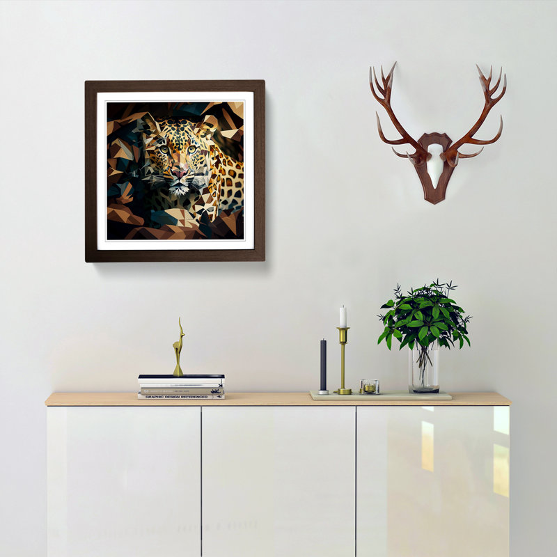Leopard Cubism - Single Picture Frame Print on Wood, Walnut