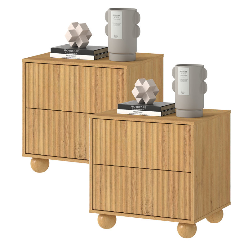 
Table de chevet 2 tiroirs en bois 18,9 "Ashford (ensemble de 2), Chêne naturel