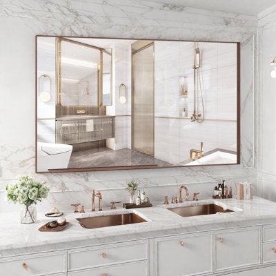Miroir de salle de bain rectangulaire surdimensionné 60 po x 36 po avec cadre en aluminium, montage vertical ou horizontal