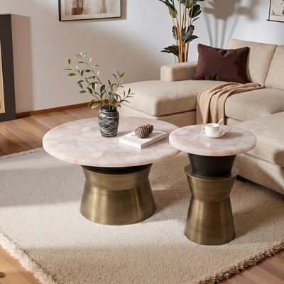 Ensemble de 2 tables basses et tables d'appoint modernes avec plateau en métal et base en métal Ernstfried