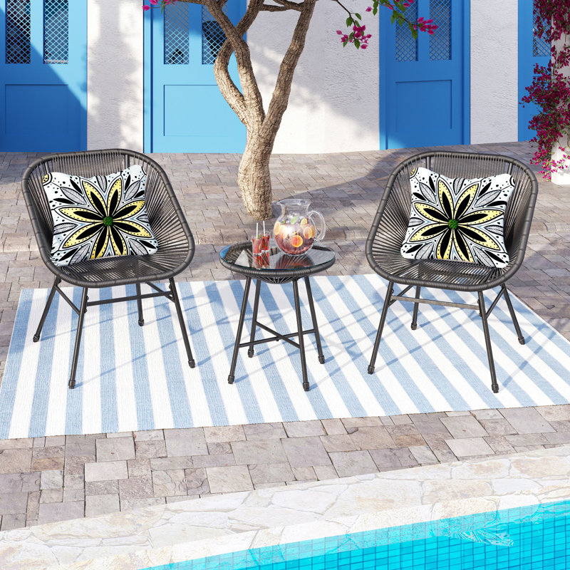 Ava-Sophia 2 - Person Wicker Patio Dining Set with Round Table