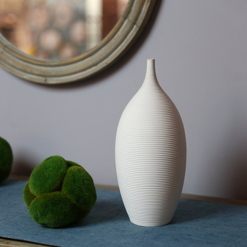 Vase de table ronde en céramique bellied, Blanc