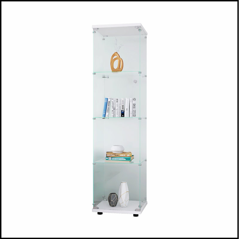 Élégante vitrine en verre avec 4 tablettes et porte, parfaite pour mettre en valeur des objets de collection et des livres