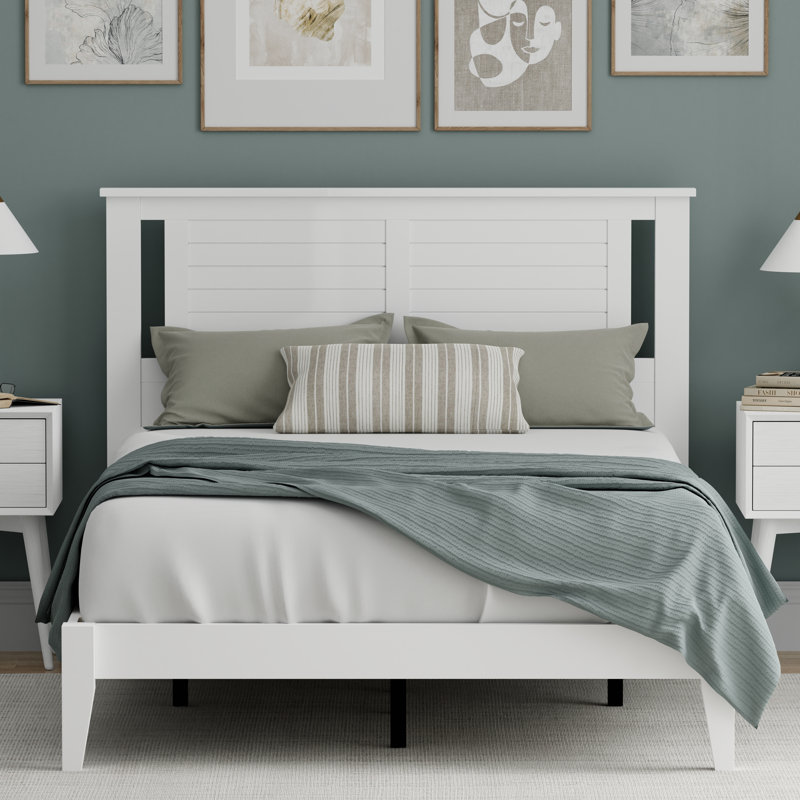 Canton Solid Wood  Platform Bed, White, King