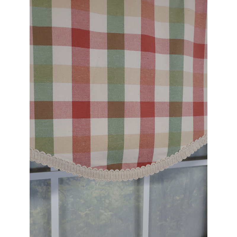 Multi-Color Checkered Cotton 50'' Window Valance with Scalloped Edge