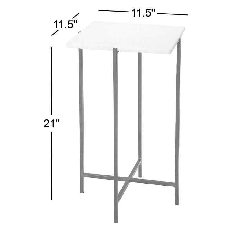 Nigella Square Marble & Metal Side Table, White Marble/Black