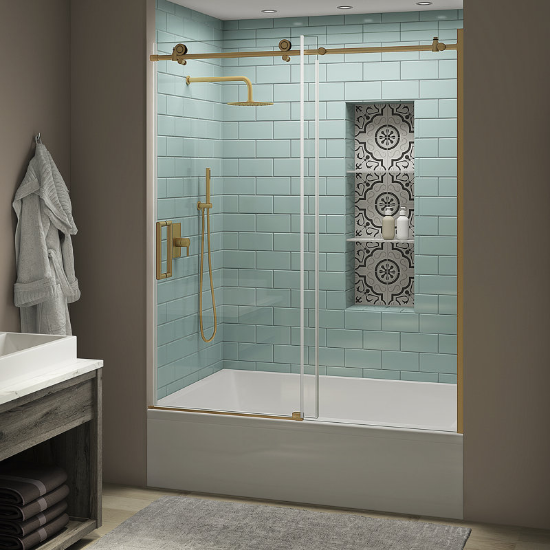 Coraline XL  56 W x 70 H Single Sliding Frameless Tub Door, Left Opening, Gold