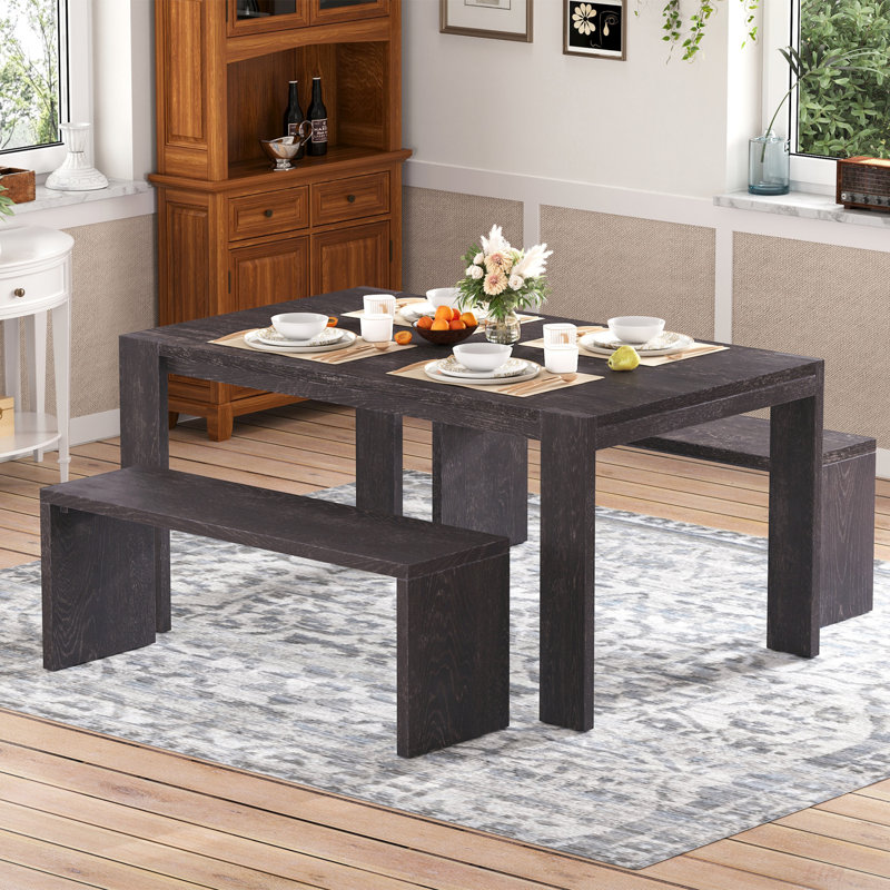 3-piece Dining Set Contains 2 Benches, Espresso
