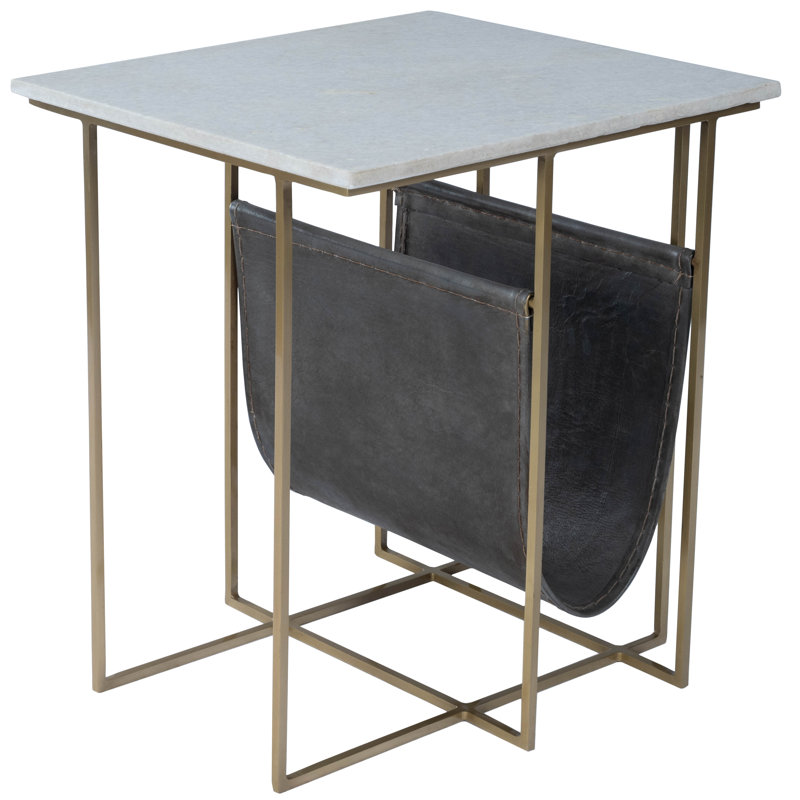 Stephanik Marble & Leather Magazine Side Table, Gray
