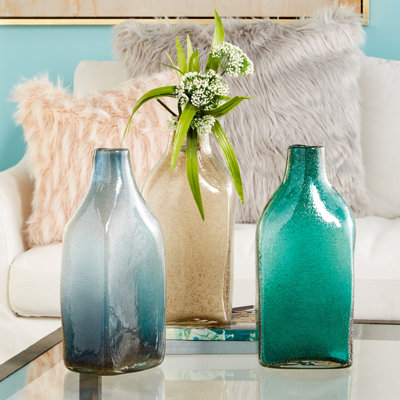 3 Piece Green/Moss/Peach Glass Table Vase Set