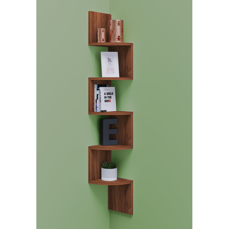 Seroud 123cm H x 19cm W Floating Bookcase, Walnut core