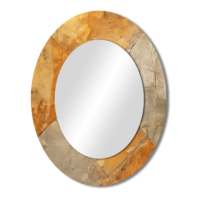 Gold Abstract Tile Mosiac Charm - Gold Modern Oval Wall Mirror, 43" H x 33" W