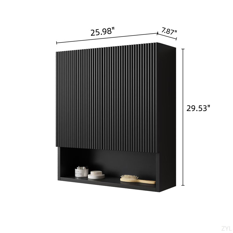 TOBI 26" Wall-Mounted Striped Bathroom Cabinet, With Doors, Shelf And Open Storage Compartment Over The Toilet Storage Cabinet For Bathroom, Kitchen, Laundry Room