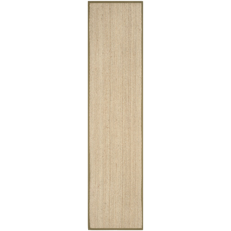 Auckland Bamboo Slat/Seagrass Natural/Olive Area Rug, Runner 2'6" x 6'