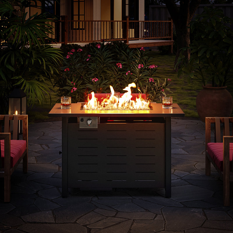 Dorace Rectangle Steel Propane Smokeless Fire Pit Table with Hidden Fuel Tank, 25.3" H x 39.5" W x 19.5" D
