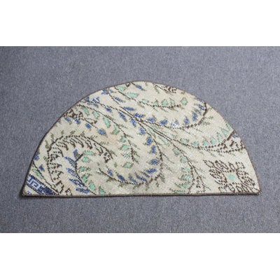 Experience A Cozy Atmosphere Handmade Half-Circle Turkish Rug Floral Design For A Small Area In Home