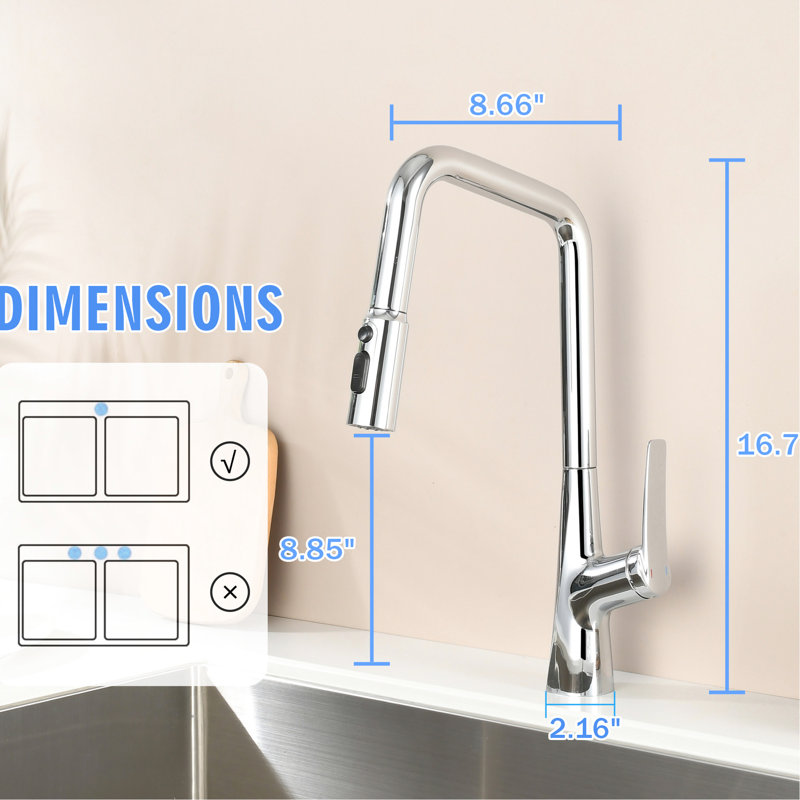 Kitchen Faucet With 3 Function , One Touch Switching For Fast Mode Switch, High Design Swivels 360, 23.6 In Pull-Out Hose And Water Flow Modes Cooking Professional 360 Switching, Swivel, Use