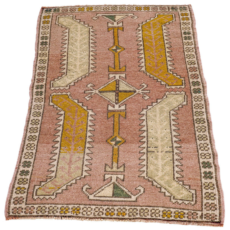 Tapis tribal turc anatolien rétro fait à la main 2 x 3
