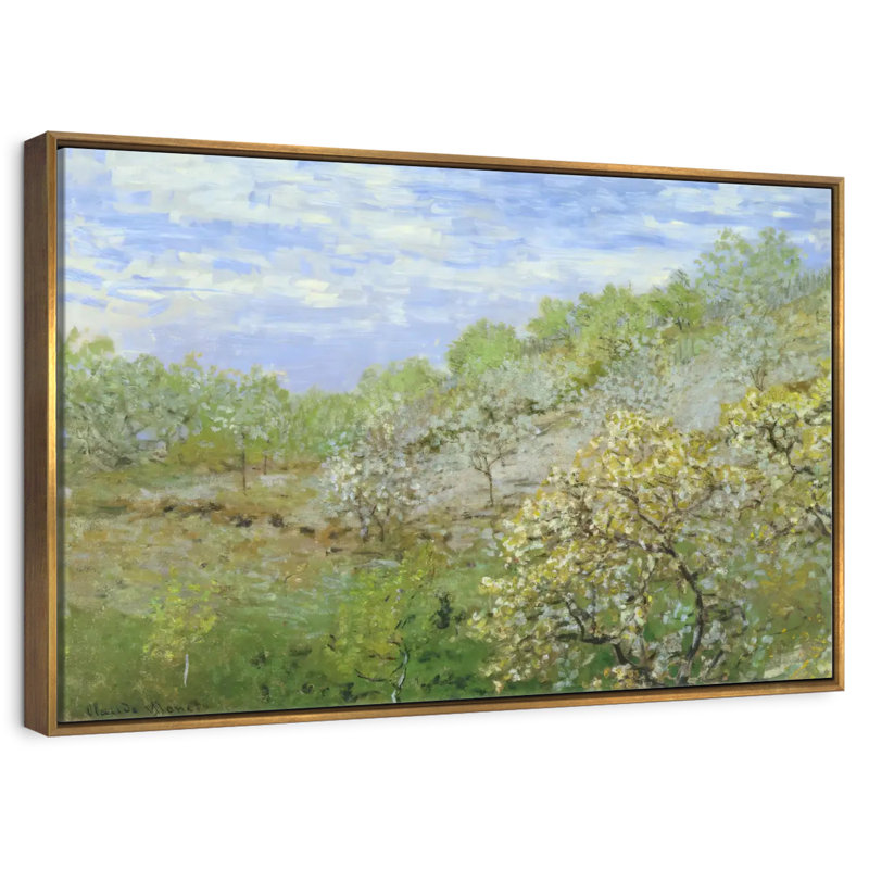 Pommiers en fleurs, 19 po x 13 po, Cadre flottant doré