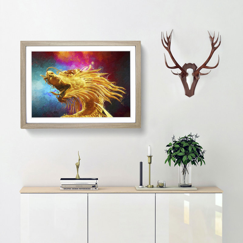Oriental Dragon - Framed Print, 36cm H x 48cm W x 2cm D, Oak Framed