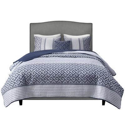4 Piece Navy Quilt - King/ King. Luxury Bedding With Soft Filling. 2 Shams And 1 Decorative Pillow. Easy To Clean Care