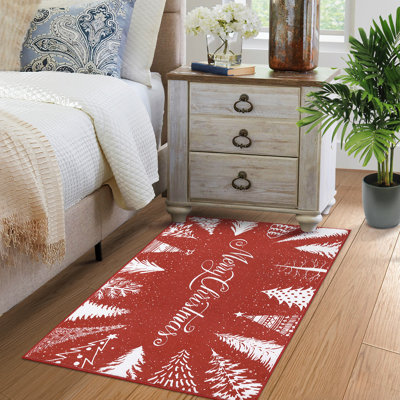 Tapis lavable 150 x 210 cm, antidérapant, idéal pour Noël, pour chambre à coucher. Tapis de sol à poils courts qui ne perd pas ses poils, ultra-doux, pliable, pour les fêtes, pour chambre d'enfant, salle à manger ou bureau (rouge).