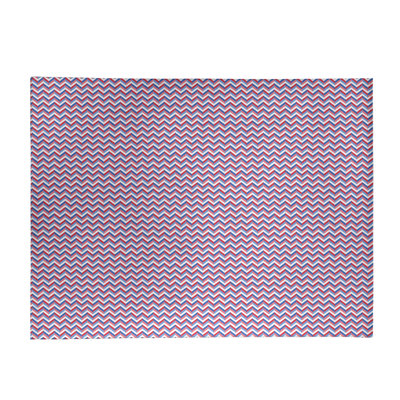 Tapis rouge/bleu à chevrons fait main
