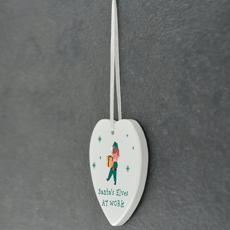 Carley Santa's Elves At Work Heart Shaped Ceramic Ornament