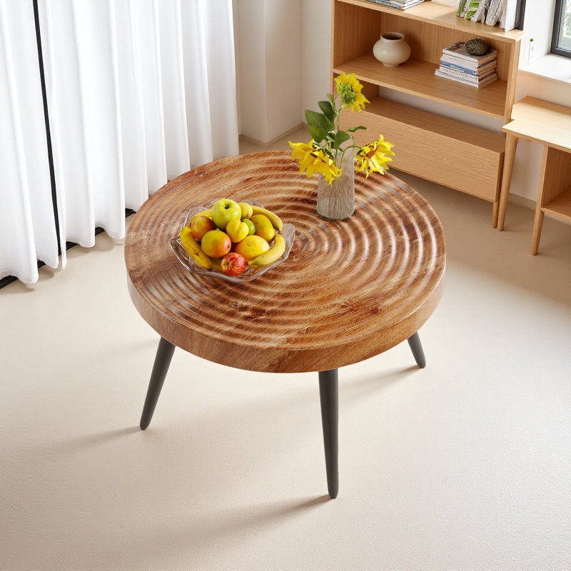 Modern Round Coffee Table, Natural Wood