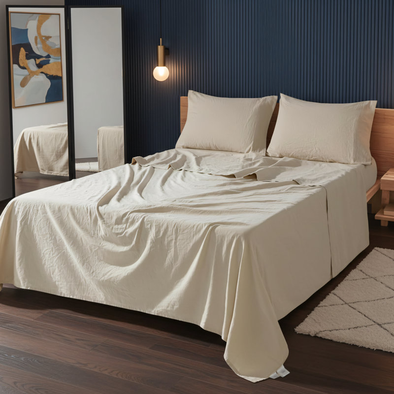 100% Pure Linen Extra Large 4-Piece Sheet Set, Breathable, Durable, Tear-Resistant, Machine Washable, Apricot, Ivory
