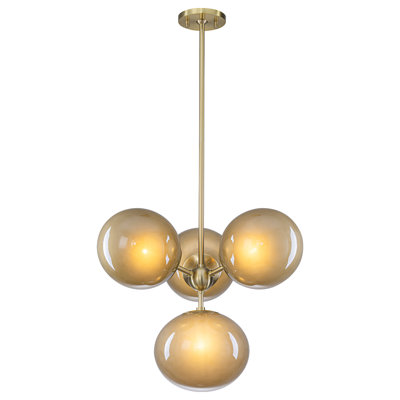 Lustre moderne de style Mid-Century doré avec globes en verre café dégradé, luminaire suspendu à 4 ou 7 lumières, hauteur réglable de 27 à 75 po pour les plafonds inclinés - Répertorié ETL