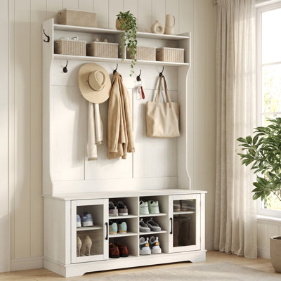 47.3 " Wide Hall Tree with Shoe Storage and Shelves