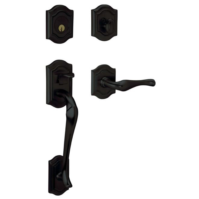 Bethpage Handleset with Single Cylinder Deadbolt and Door and Rosette, Right, Satin Black, Yes